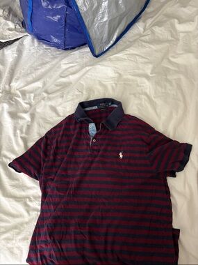 Polo by Ralph Lauren Navy and Burgundy Striped Polo Shirt
